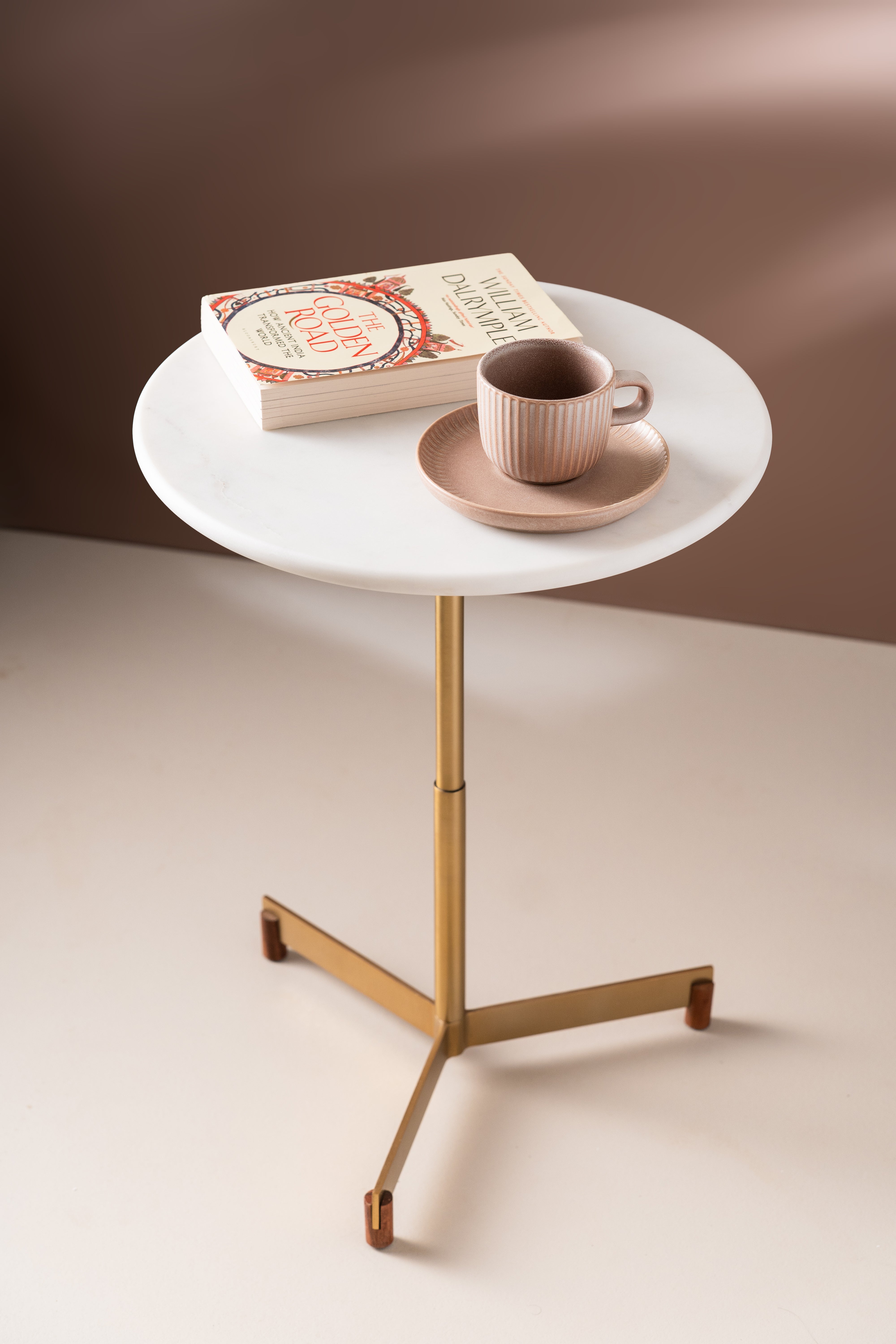 Accent Edge Side Table - Plane Top / 41 x W:41 x H:53 In Cms / Marble & Metal - Indoor Furniture