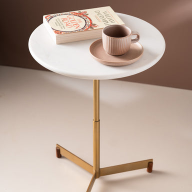 Accent Edge Side Table - Plane Top / 41 x W:41 x H:53 In Cms / Marble & Metal - Indoor Furniture