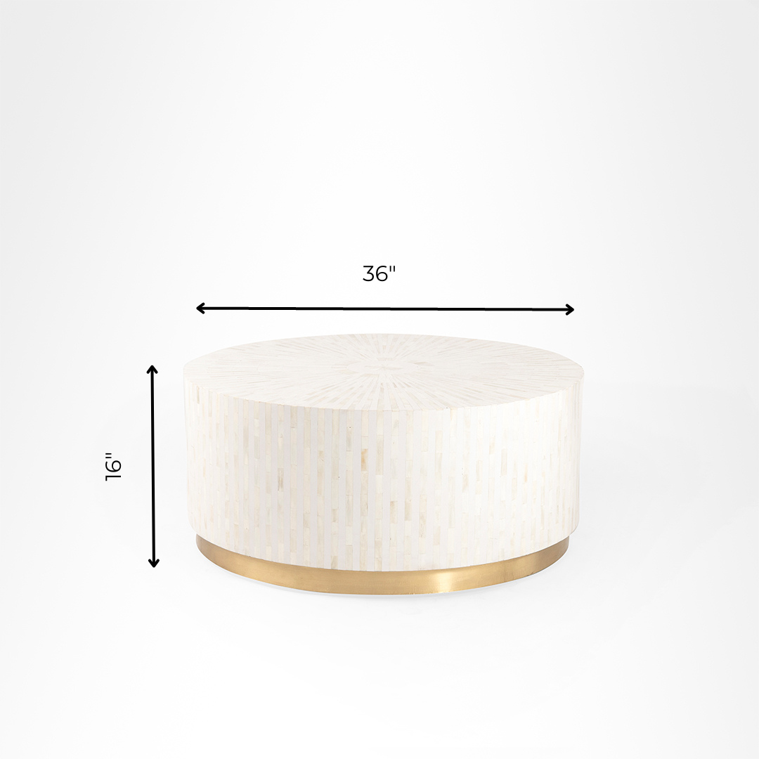 Aira Centre Table No. 18 - Dia: 36’’ H: 16’’ / White / Bone Inlay - Indoor Furniture
