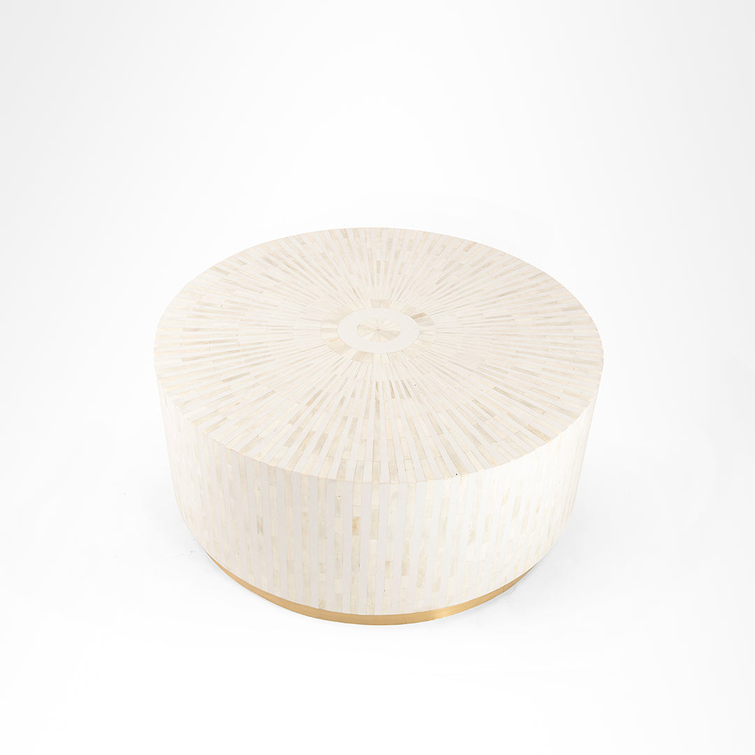 Aira Centre Table No. 18 - Dia: 36’’ H: 16’’ / White / Bone Inlay - Indoor Furniture