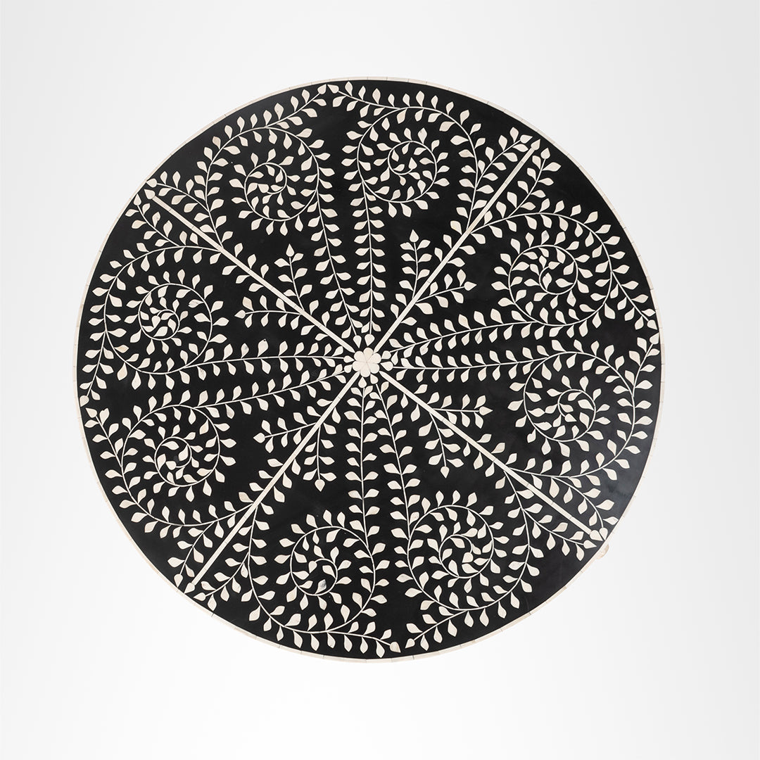 Aira Centre Table No. 21 - Black / Bone Inlay / Dia: 42’’ H: 18’’ - Indoor Furniture