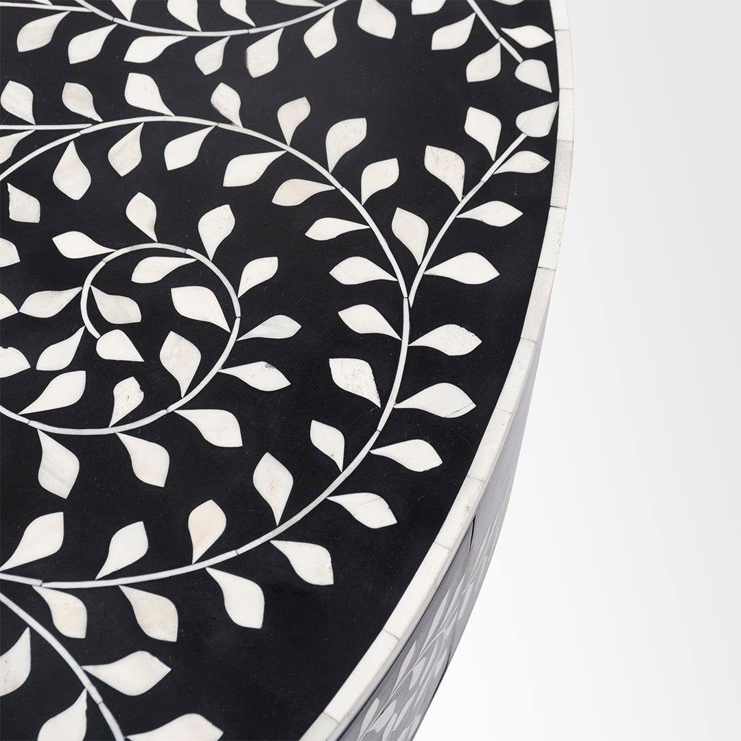 Aira Centre Table No. 21 - Black / Bone Inlay / Dia: 42’’ H: 18’’ - Indoor Furniture