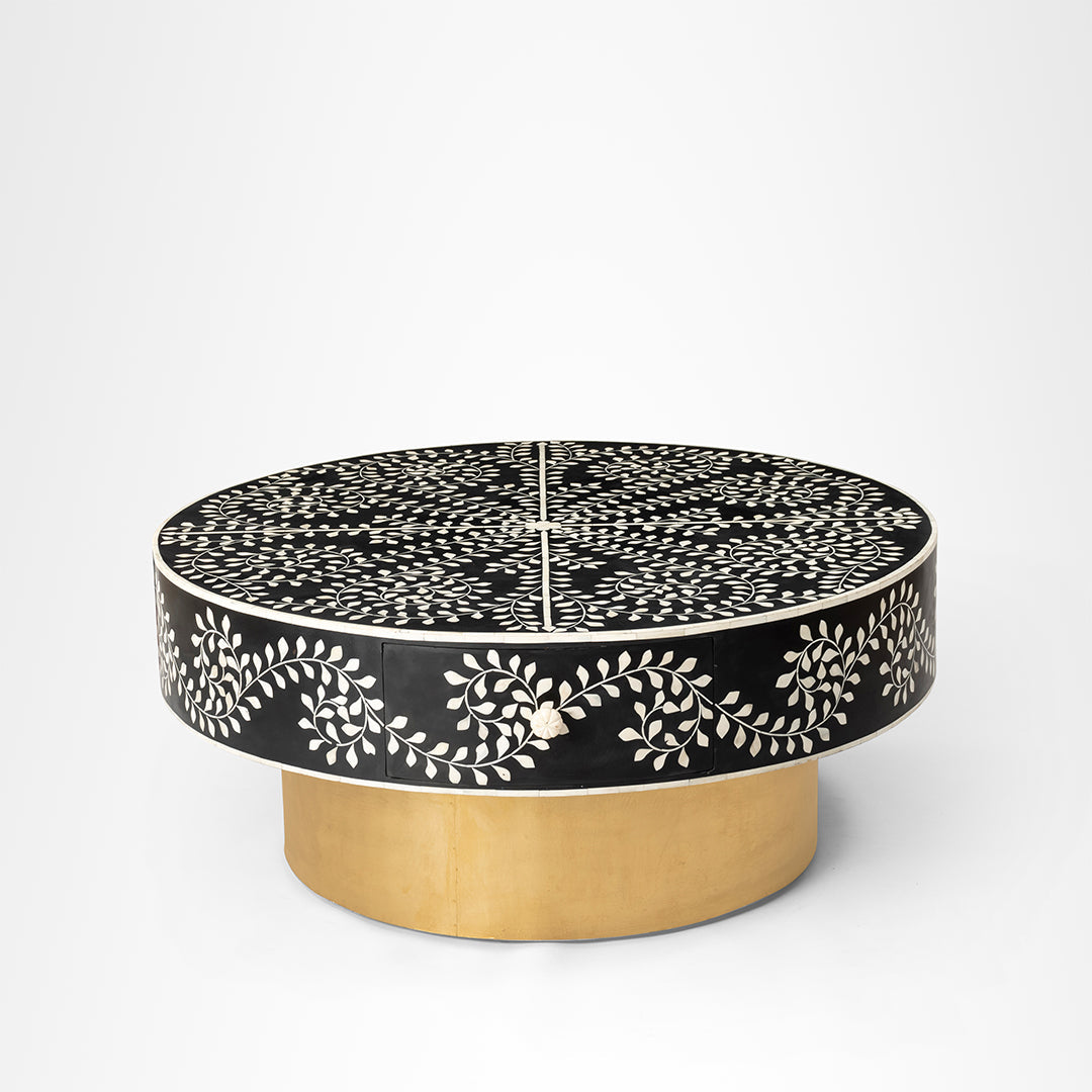 Aira Centre Table No. 21 - Black / Bone Inlay / Dia: 42’’ H: 18’’ - Indoor Furniture