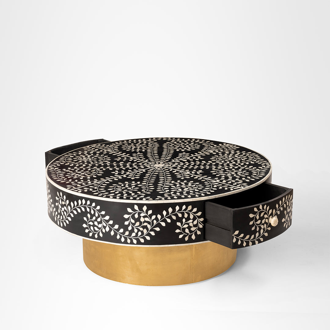Aira Centre Table No. 21 - Black / Bone Inlay / Dia: 42’’ H: 18’’ - Indoor Furniture