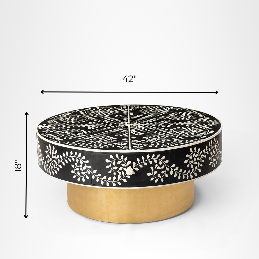 Aira Centre Table No. 21 - Black / Bone Inlay / Dia: 42’’ H: 18’’ - Indoor Furniture