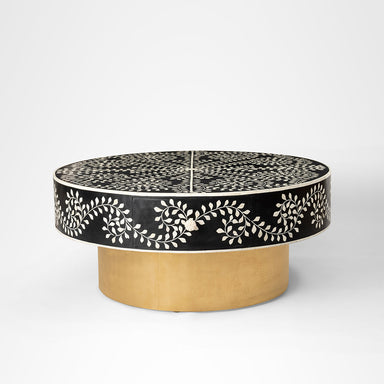 Aira Centre Table No. 21 - Black / Bone Inlay / Dia: 42’’ H: 18’’ - Indoor Furniture
