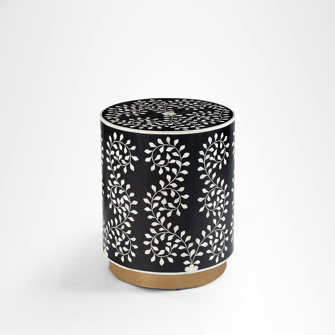 Aira Side Table No. 21 - Black / Bone Inlay / Dia: 18’’ H: 22’’ - Indoor Furniture