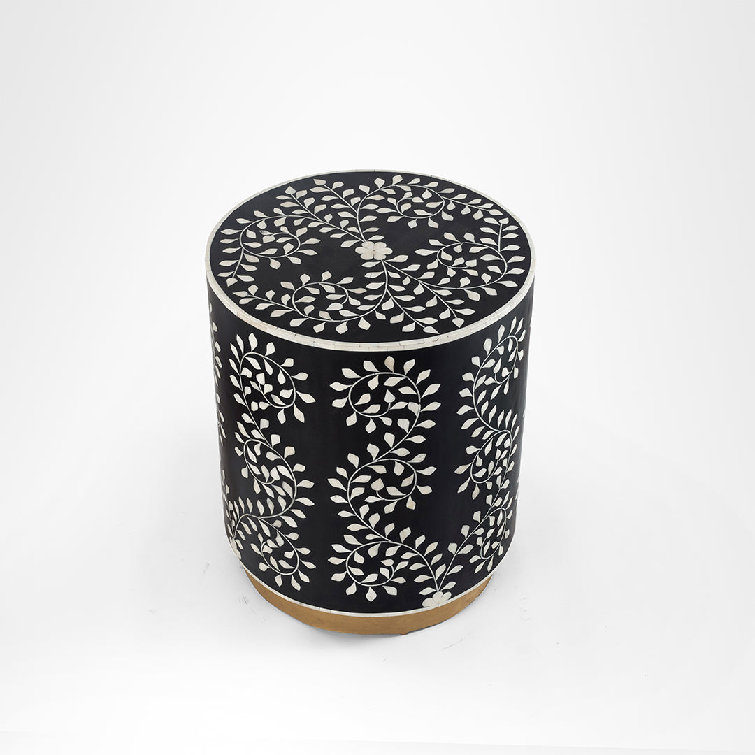Aira Side Table No. 21 - Black / Bone Inlay / Dia: 18’’ H: 22’’ - Indoor Furniture