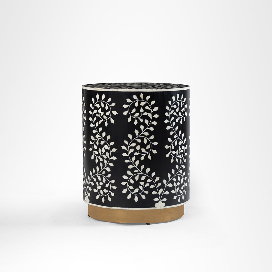 Aira Side Table No. 21 - Black / Bone Inlay / Dia: 18’’ H: 22’’ - Indoor Furniture