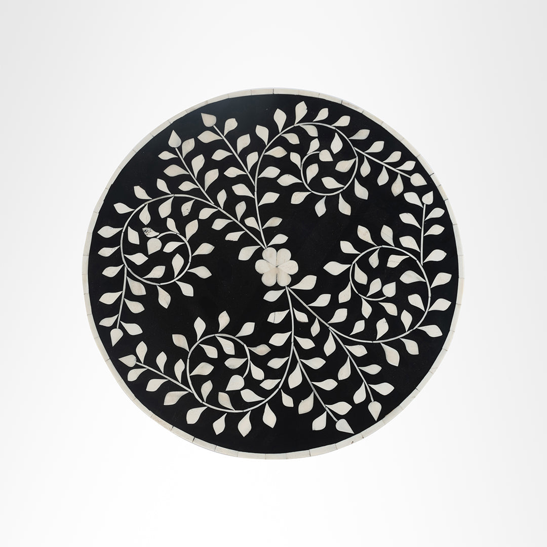 Aira Side Table No. 21 - Black / Bone Inlay / Dia: 18’’ H: 22’’ - Indoor Furniture