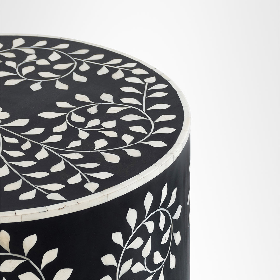 Aira Side Table No. 21 - Black / Bone Inlay / Dia: 18’’ H: 22’’ - Indoor Furniture