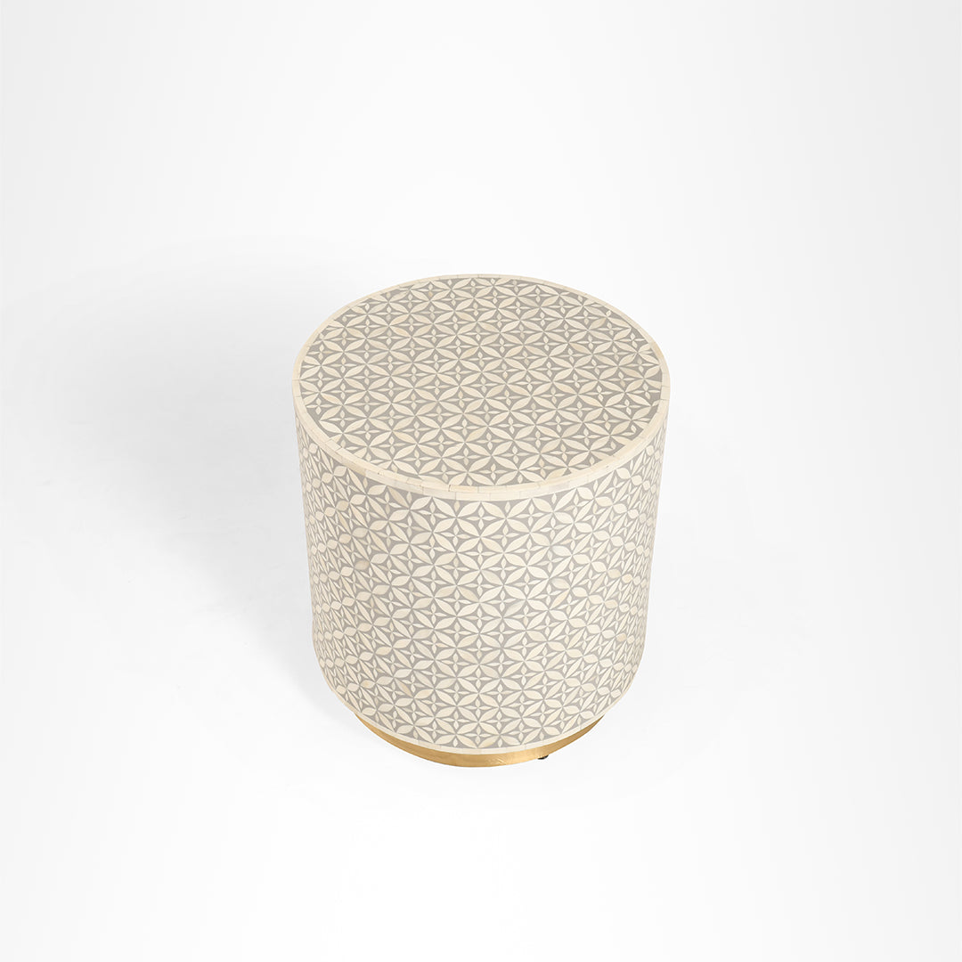 Aira Side Table No. 7 - W: 18’’ H: 20’’ / Grey and White / Bone Inlay and Brass - Indoor Furniture
