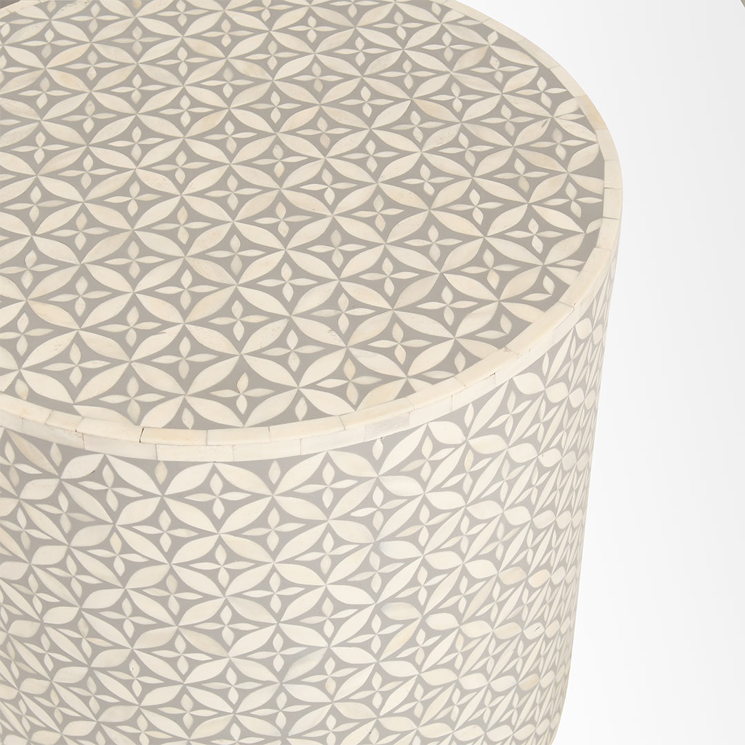 Aira Side Table No. 7 - W: 18’’ H: 20’’ / Grey and White / Bone Inlay and Brass - Indoor Furniture