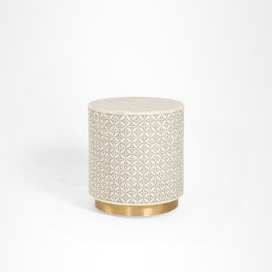 Aira Side Table No. 7 - W: 18’’ H: 20’’ / Grey and White / Bone Inlay and Brass - Indoor Furniture