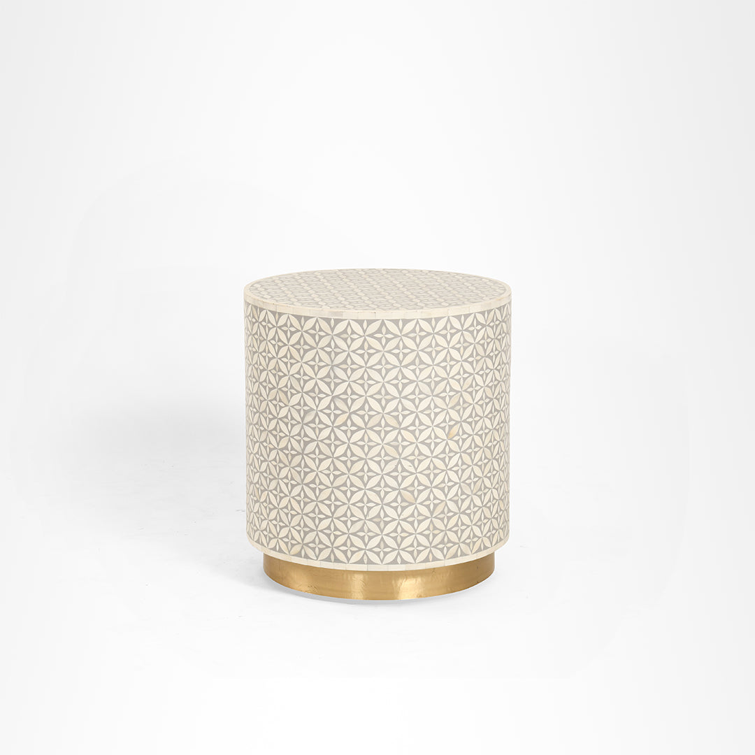 Aira Side Table No. 7 - W: 18’’ H: 20’’ / Grey and White / Bone Inlay and Brass - Indoor Furniture