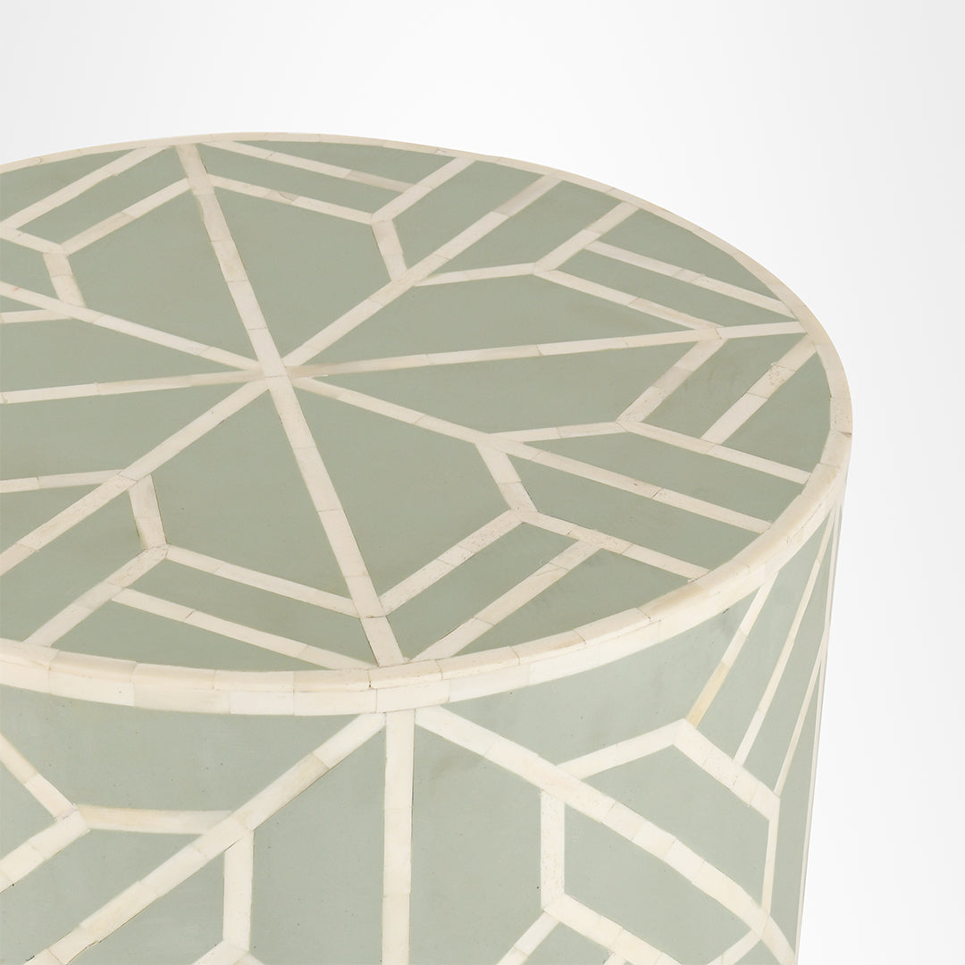Aira Side Table No. 9 - W: 18’’ H: 20’’ / Sage Green and White / Bone Inlay - Indoor Furniture