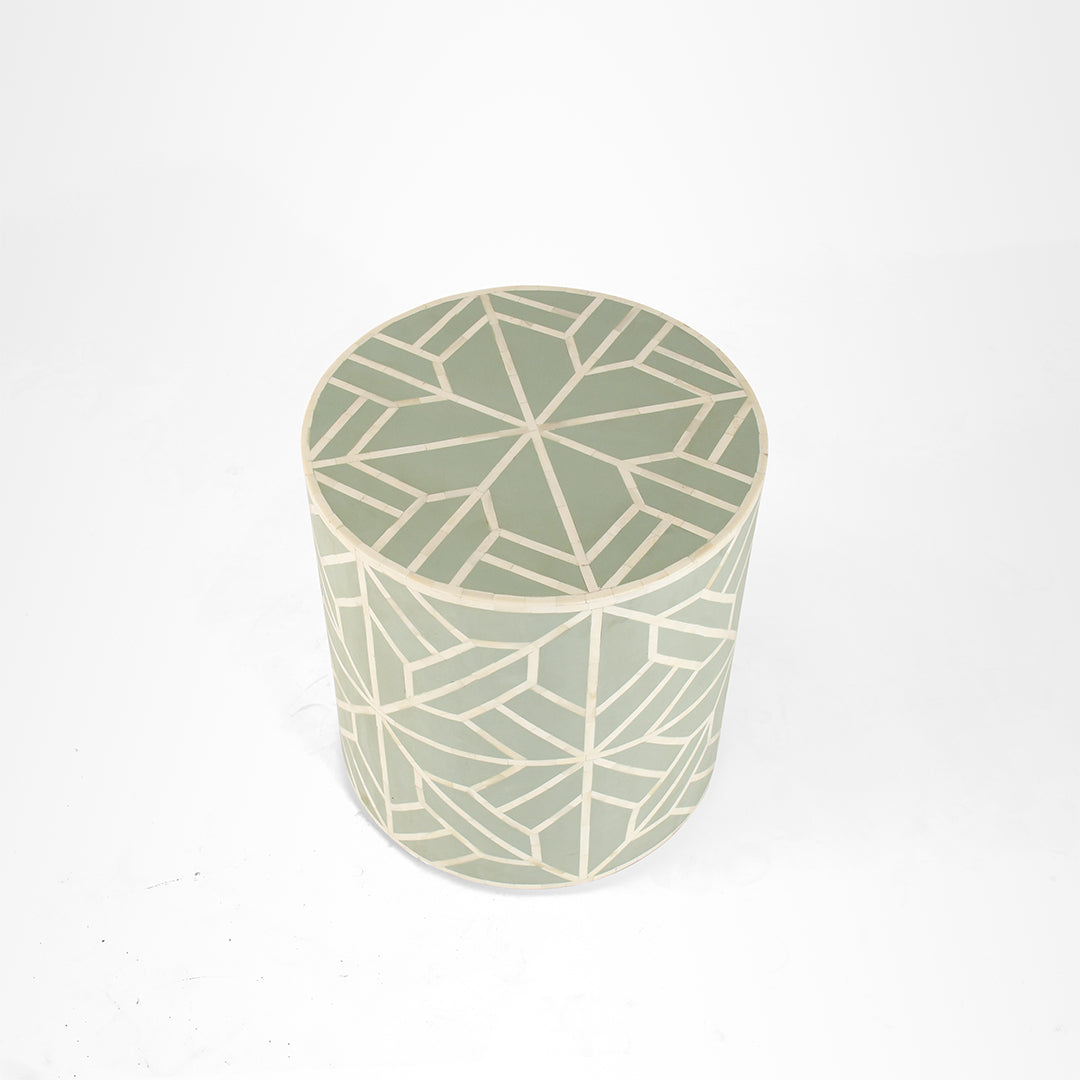 Aira Side Table No. 9 - W: 18’’ H: 20’’ / Sage Green and White / Bone Inlay - Indoor Furniture