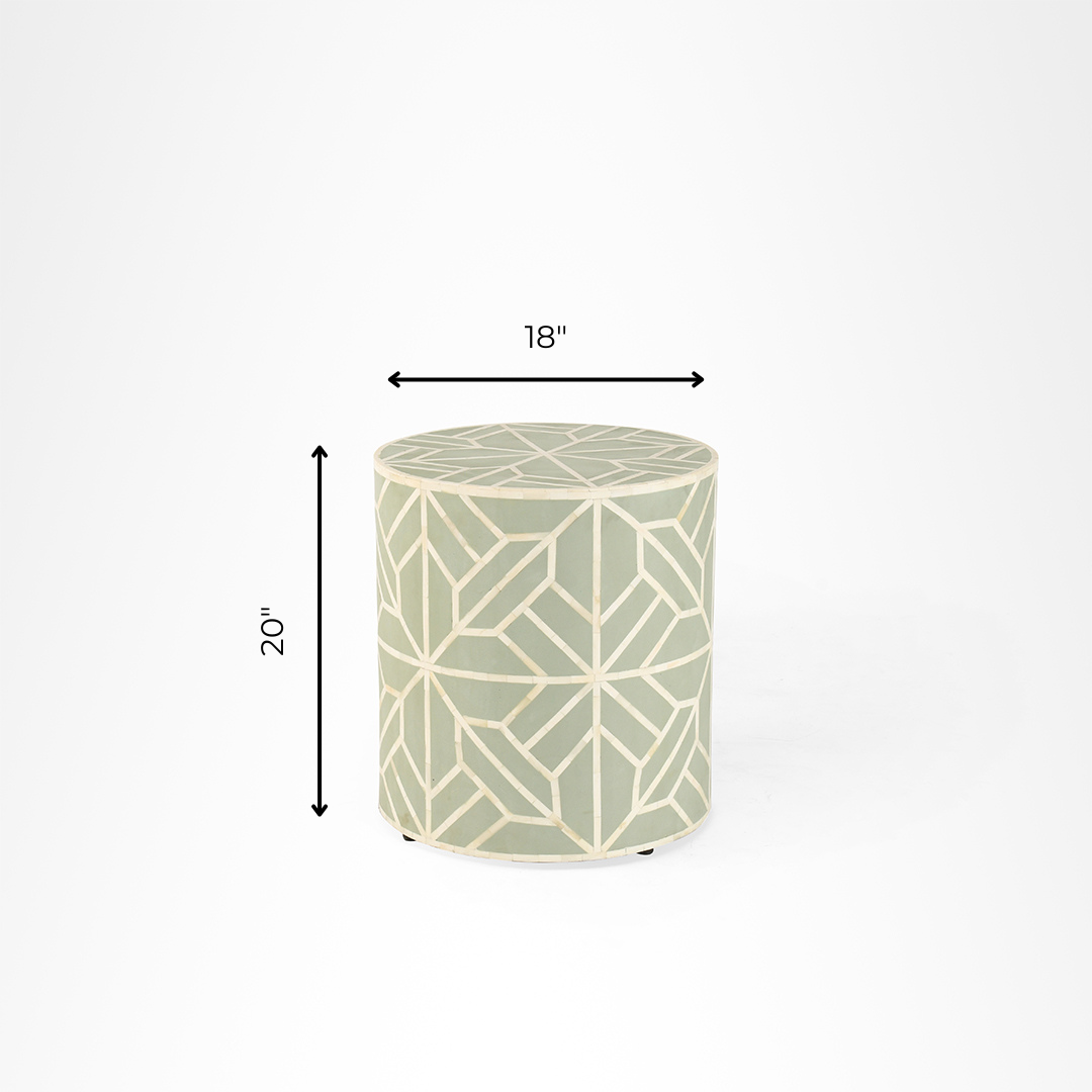 Aira Side Table No. 9 - W: 18’’ H: 20’’ / Sage Green and White / Bone Inlay - Indoor Furniture