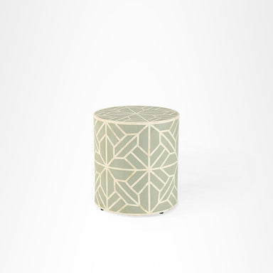 Aira Side Table No. 9 - W: 18’’ H: 20’’ / Sage Green and White / Bone Inlay - Indoor Furniture