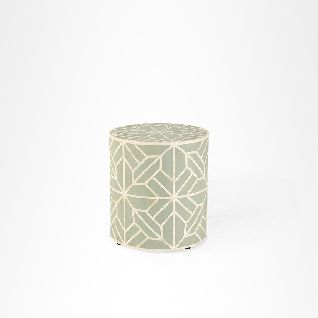 Aira Side Table No. 9 - W: 18’’ H: 20’’ / Sage Green and White / Bone Inlay - Indoor Furniture