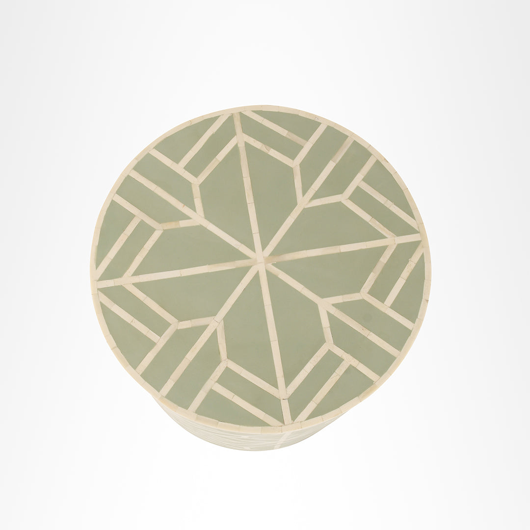 Aira Side Table No. 9 - W: 18’’ H: 20’’ / Sage Green and White / Bone Inlay - Indoor Furniture