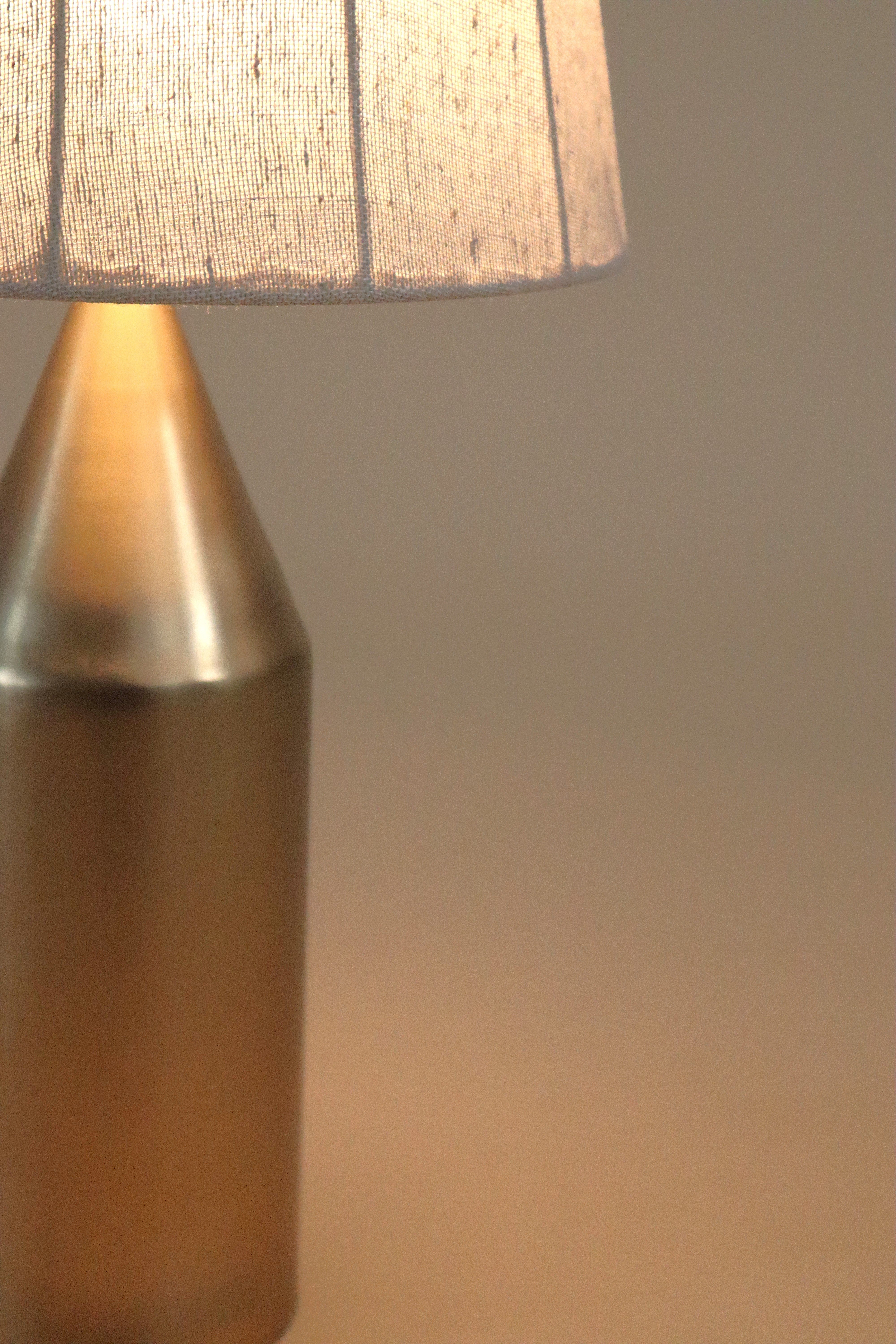 Alba Table Lamp - Dia 12” x H 22” / Brass plated Mild Steel, Fabric Shade - Table Lamps