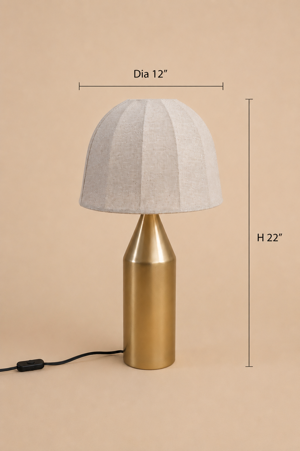 Alba Table Lamp - Dia 12” x H 22” / Brass plated Mild Steel, Fabric Shade - Lighting