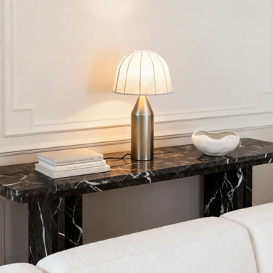 Alba Table Lamp - Dia 12” x H 22” / Brass plated Mild Steel, Fabric Shade - Table Lamps