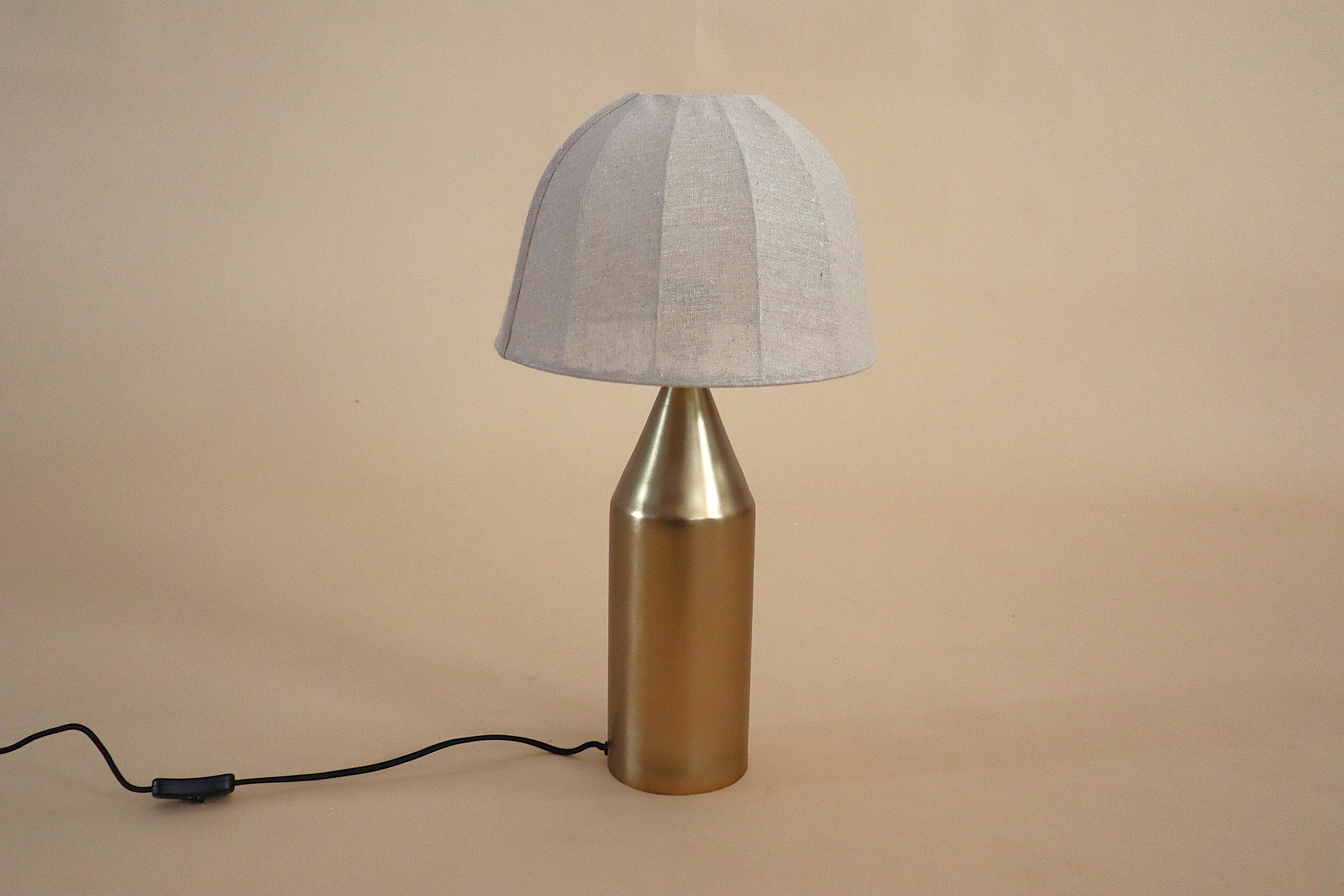 Alba Table Lamp - Dia 12” x H 22” / Brass plated Mild Steel, Fabric Shade - Table Lamps