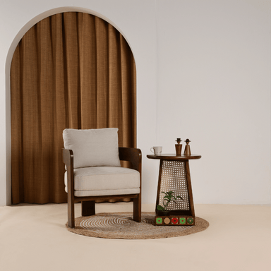 Aloa Teakwood Armchair - Brown / Teakwood; Fabric / L: 24’’ W: 25’’ H: 25’’; Seat Height: 18’’ - Furniture