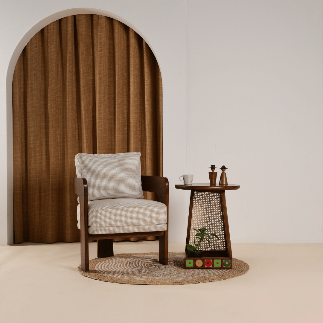 Aloa Teakwood Armchair - Brown / Teakwood; Fabric / L: 24’’ W: 25’’ H: 25’’; Seat Height: 18’’ - Furniture
