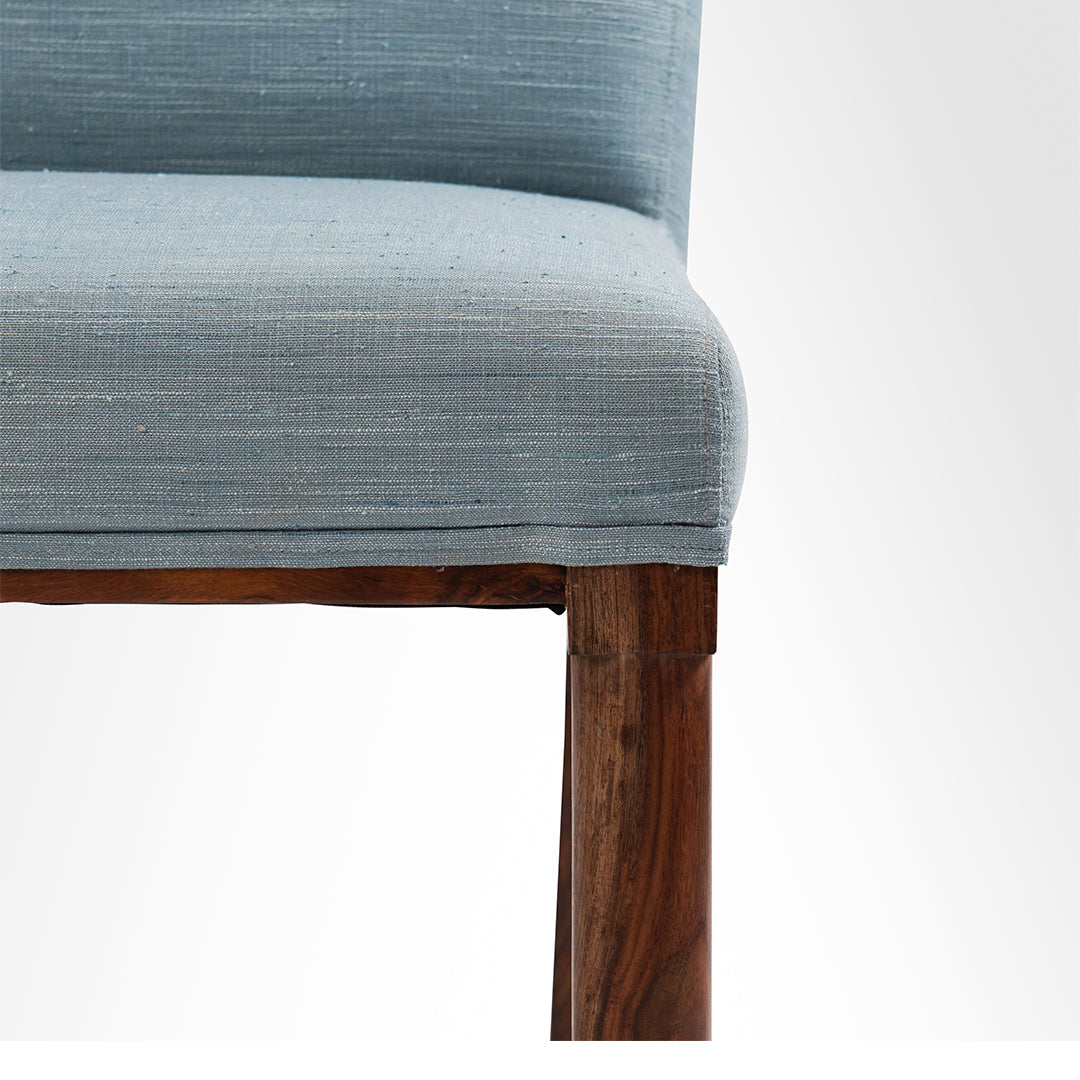 Alpine Dining Chair Set of 2 - W: 18.5’’ D: 22’’ H: 38’’ SH: 18’’ / Blue / Acacia Wood and Upholstered Fabric