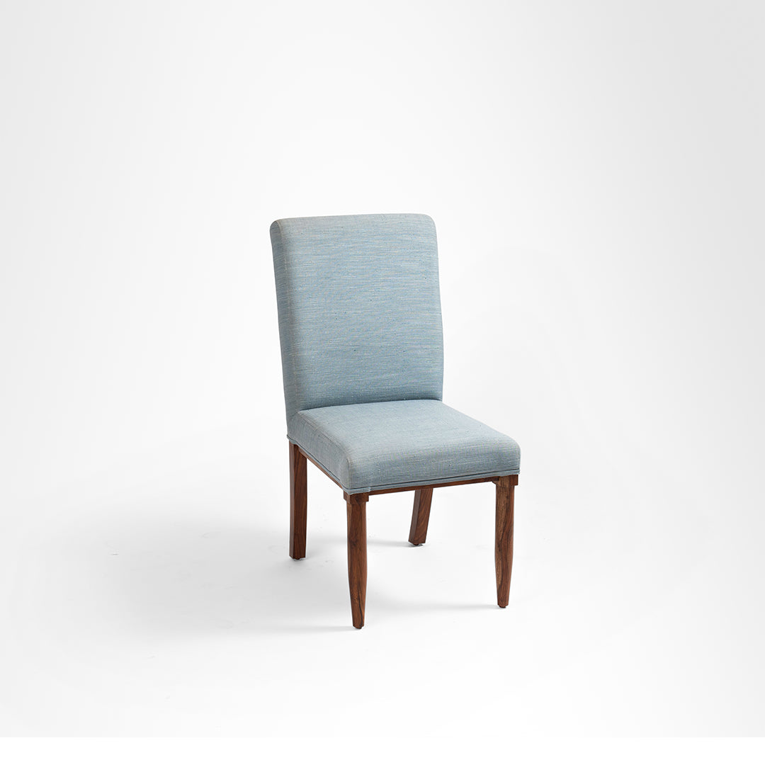 Alpine Dining Chair Set of 2 - W: 18.5’’ D: 22’’ H: 38’’ SH: 18’’ / Blue / Acacia Wood and Upholstered Fabric