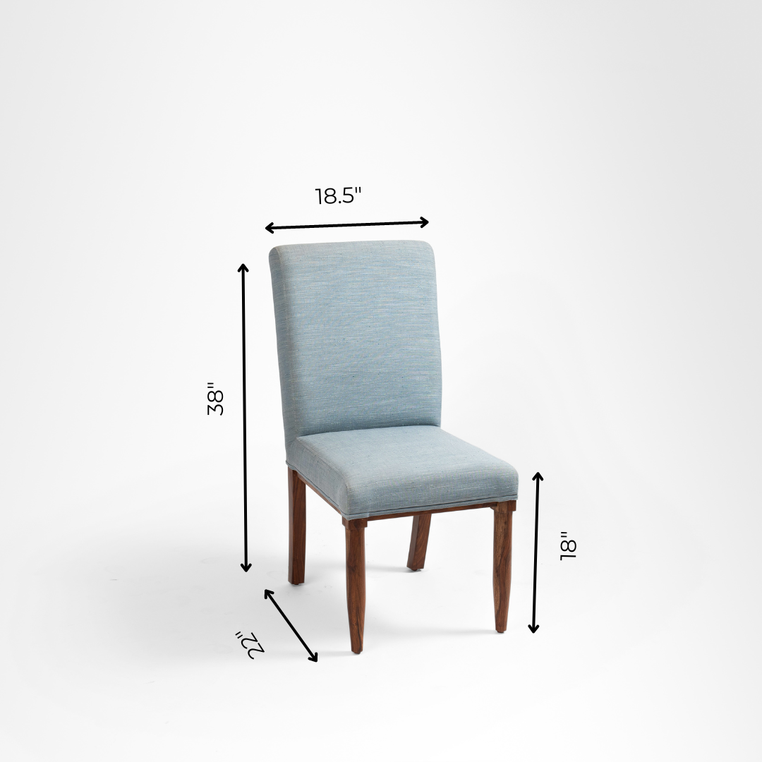 Alpine Dining Chair Set of 2 - W: 18.5’’ D: 22’’ H: 38’’ SH: 18’’ / Blue / Acacia Wood and Upholstered Fabric