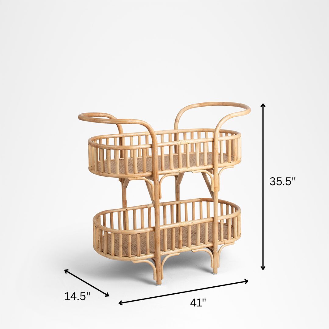 Amara Trolley - Biege / W: 41’’ D: 14.5’’ H: 35.5’’ / Cane - Decor