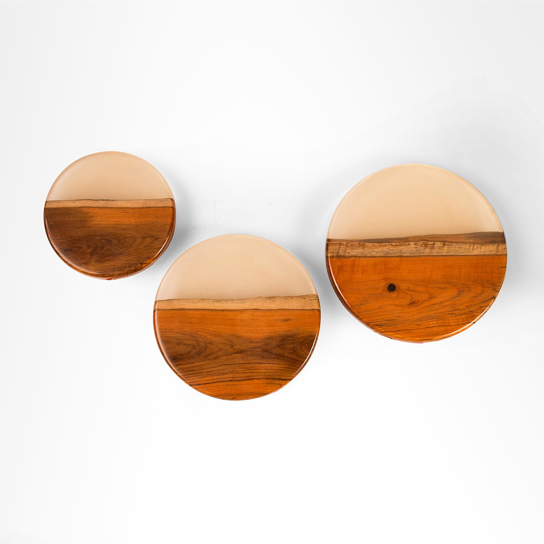Amber Resin Wall Light - Set of 3 / Wood & Resin / Walnut - Lighting