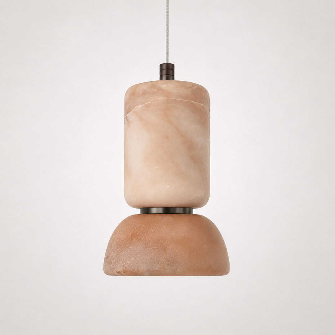 Ambra Pendant Lamp - Mild steel & Natural Spanish Alabaster - Lighting