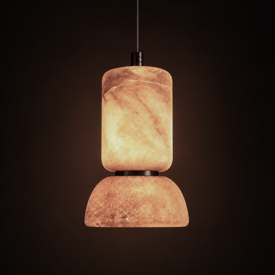 Ambra Pendant Lamp - Mild steel & Natural Spanish Alabaster - Lighting