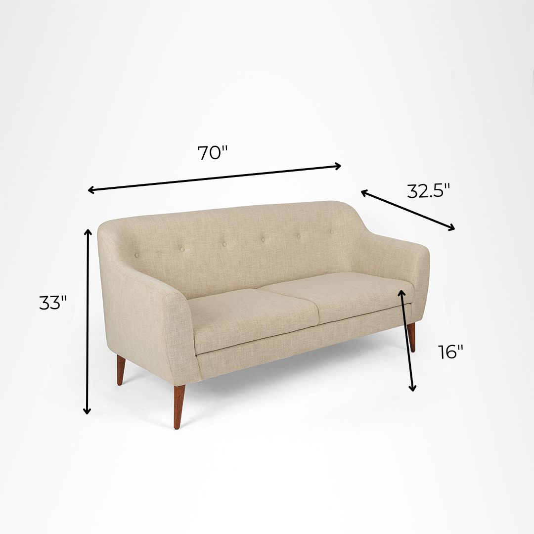 Amelia 3 Seater Sofa - Beige / Acacia Wood & Upholstered Fabric / W: 70 ’ D: 32.5’’ H: 33’’ SH: 18’’ - Indoor Furniture