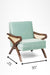 Amethyst Lounge Chair - W: 30’’ D: 32’’ H: 33’’ SH: 17’’ / Walnut and Blue / Acacia Wood Natural Cane and Upholstered