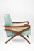Amethyst Lounge Chair - W: 30’’ D: 32’’ H: 33’’ SH: 17’’ / Walnut and Blue / Acacia Wood Natural Cane and Upholstered