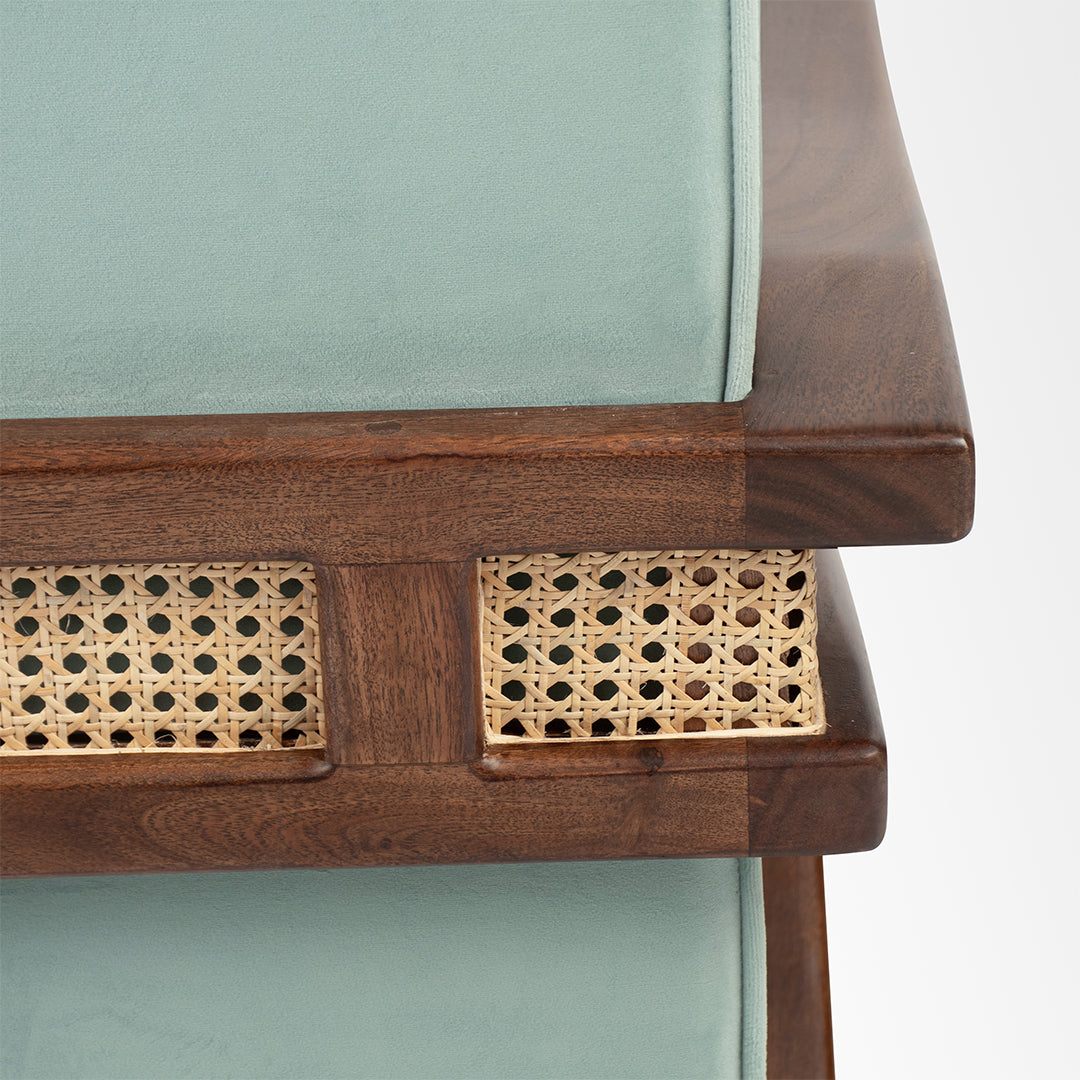 Amethyst Lounge Chair - W: 30’’ D: 32’’ H: 33’’ SH: 17’’ / Walnut and Blue / Acacia Wood Natural Cane and Upholstered