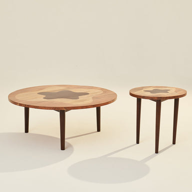 Amoeboid Table - Set of 2 - Natural / Accacia wood / Large: 102L X 102W X 41H and Small: 51L X 51W X 51 H In Cms