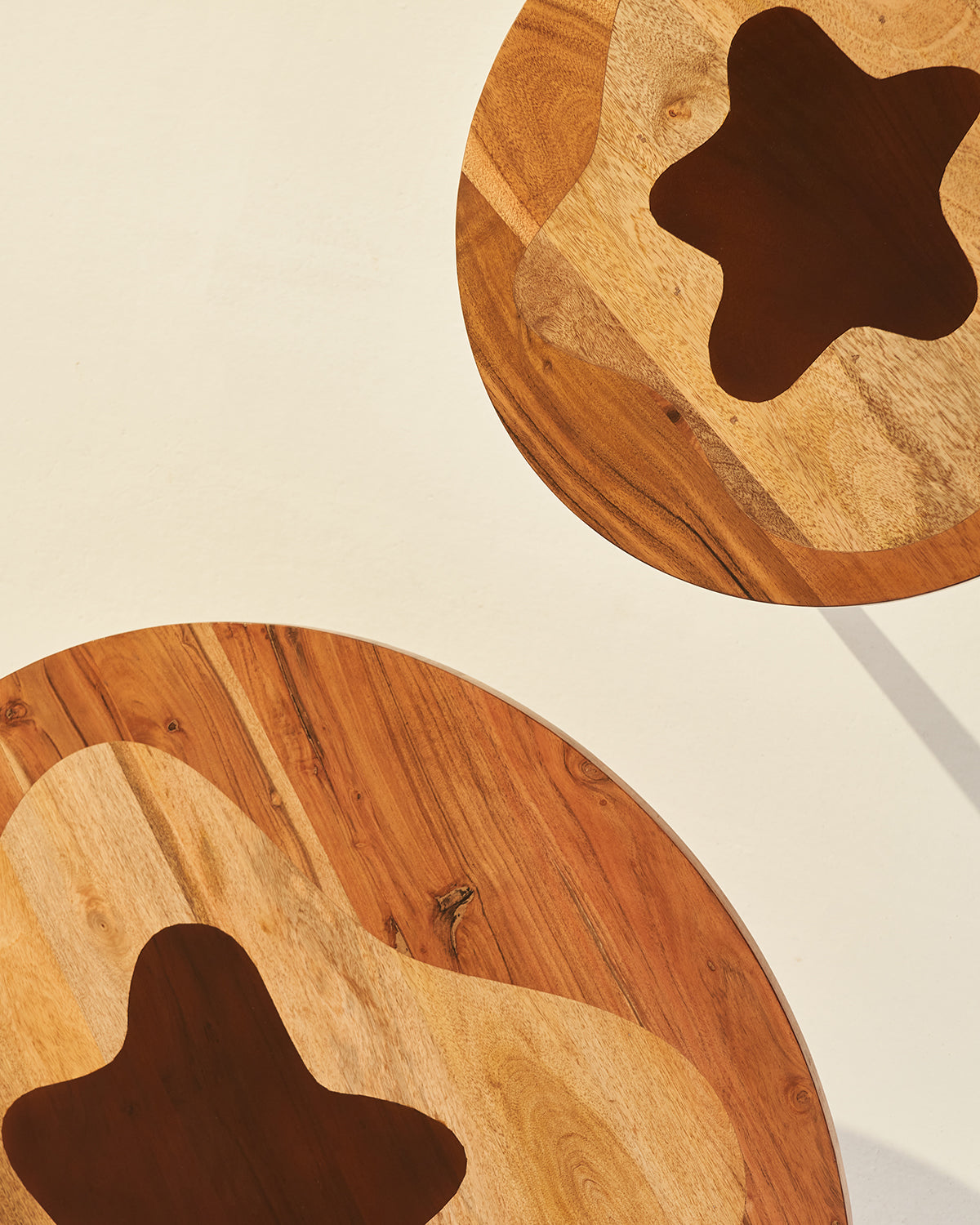 Amoeboid Table - Set of 2 - Natural / Accacia wood / Large: 102L X 102W X 41H and Small: 51L X 51W X 51 H In Cms