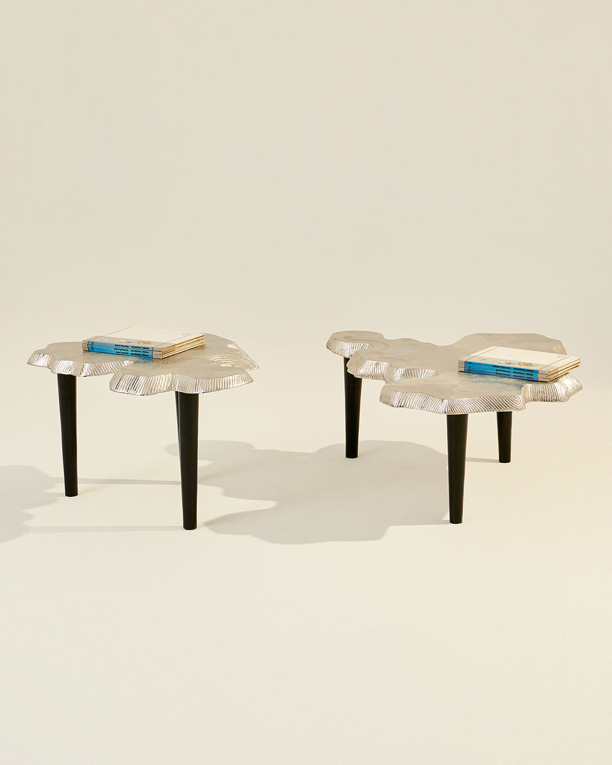 Amorphous Coffee Table - Set of 2 - Silver / Cast Aluminium / Large:90L x 74W x 33H and Small:75L x61W x 40H In Cms