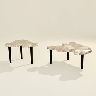 Amorphous Coffee Table - Set of 2 - Silver / Cast Aluminium / Large:90L x 74W x 33H and Small:75L x61W x 40H In Cms