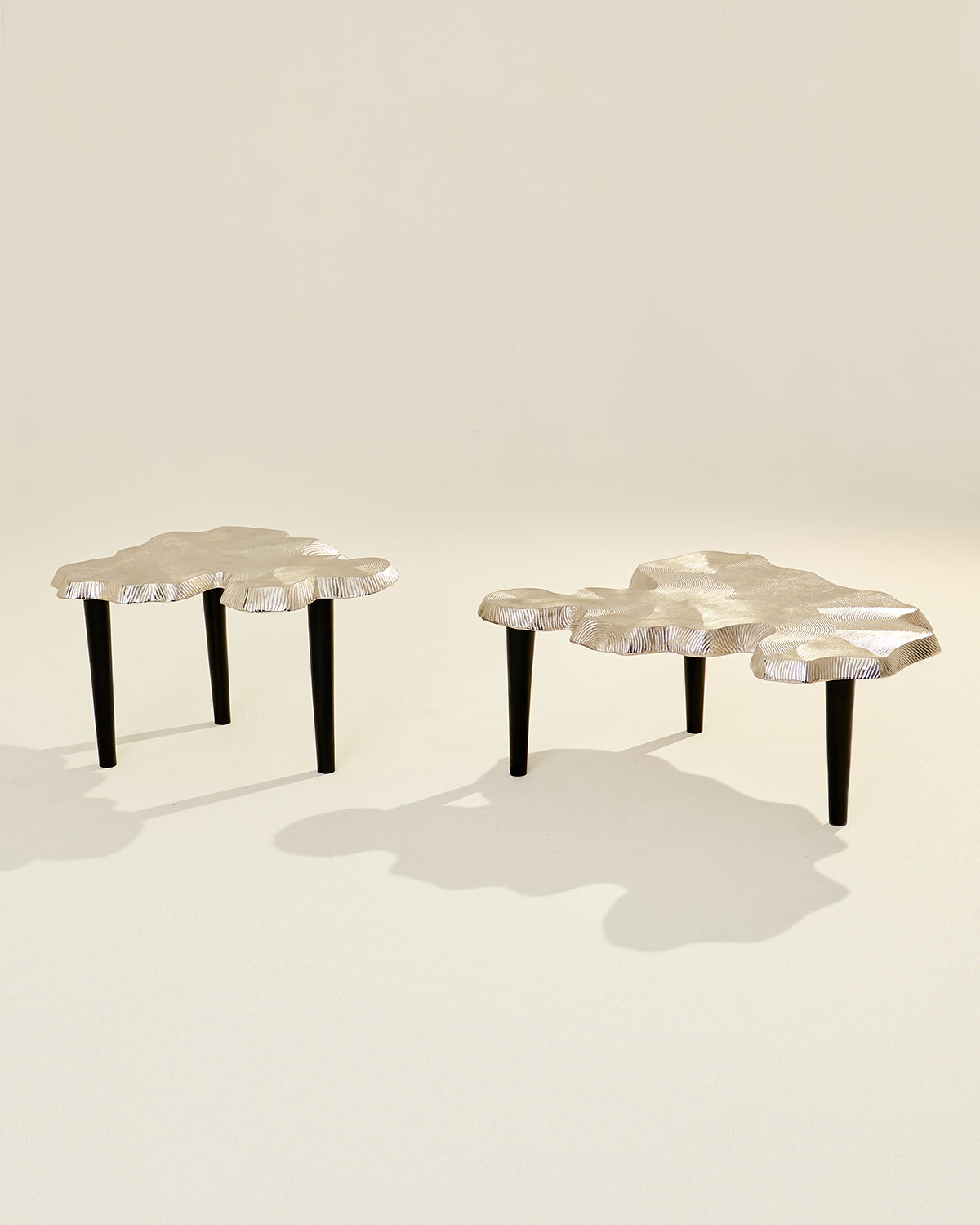 Amorphous Coffee Table - Set of 2 - Silver / Cast Aluminium / Large:90L x 74W x 33H and Small:75L x61W x 40H In Cms