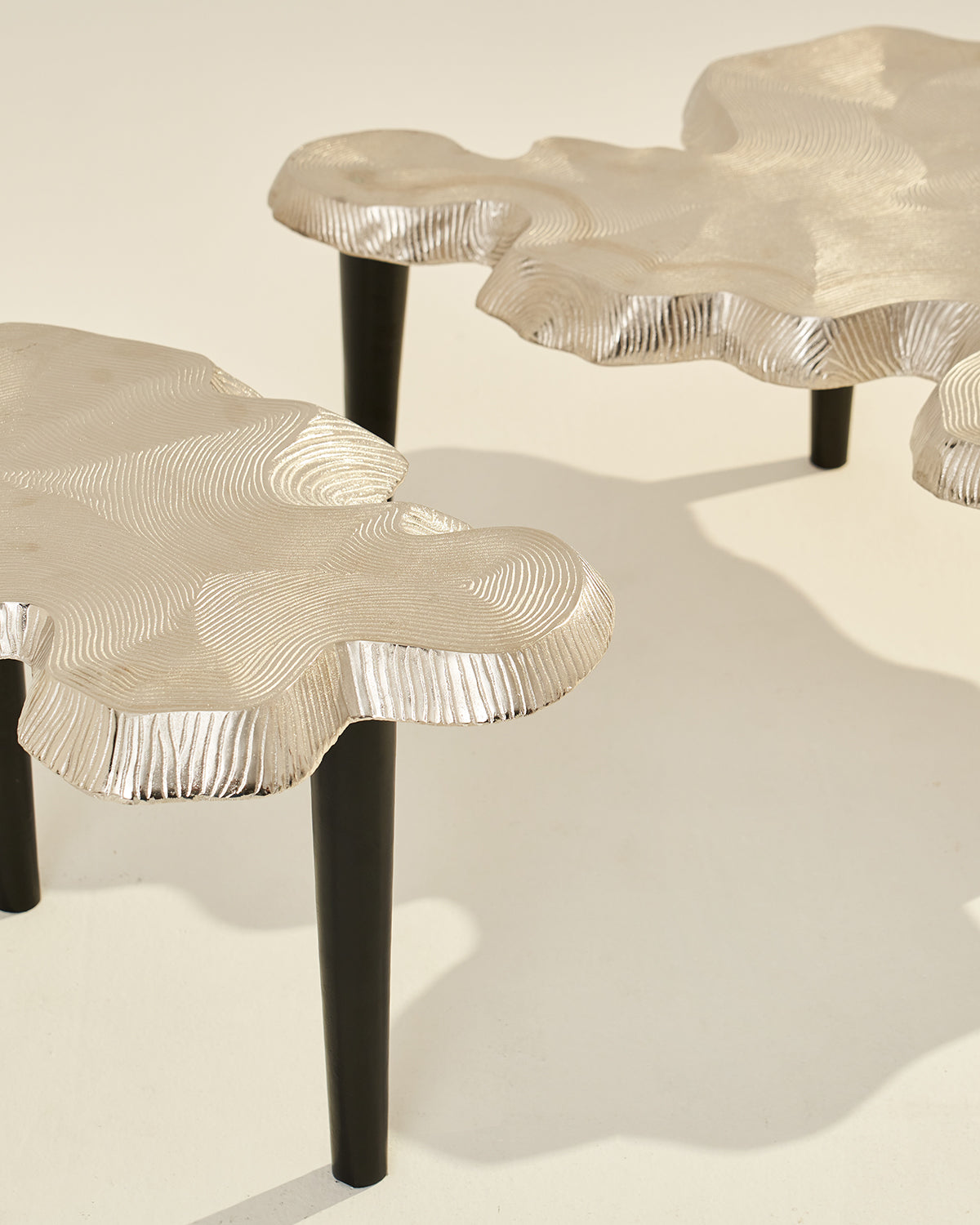 Amorphous Coffee Table - Set of 2 - Silver / Cast Aluminium / Large:90L x 74W x 33H and Small:75L x61W x 40H In Cms