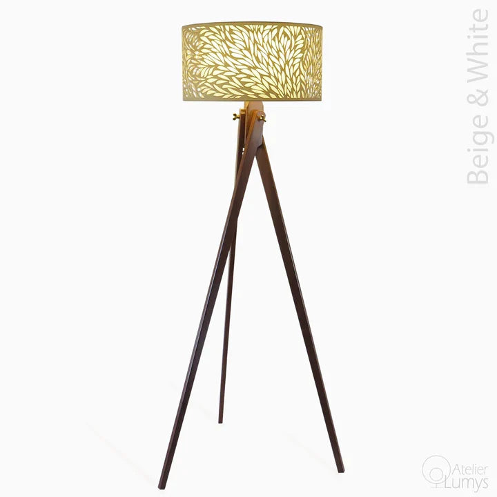 Aqua Floor Lamp - Dia: 20’’ H: 67’’ / Wood: Natural and Shade: White / Wood and Poplin - Lighting