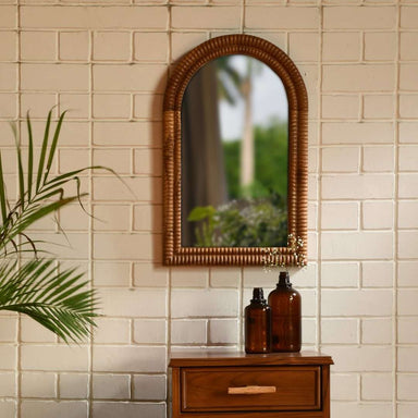 Arable Teak Wood Wall Mirror - Brown / Teakwood and mirror / L: 17.5’’ W: 1.5’’ H: 27.5’’ - Decor